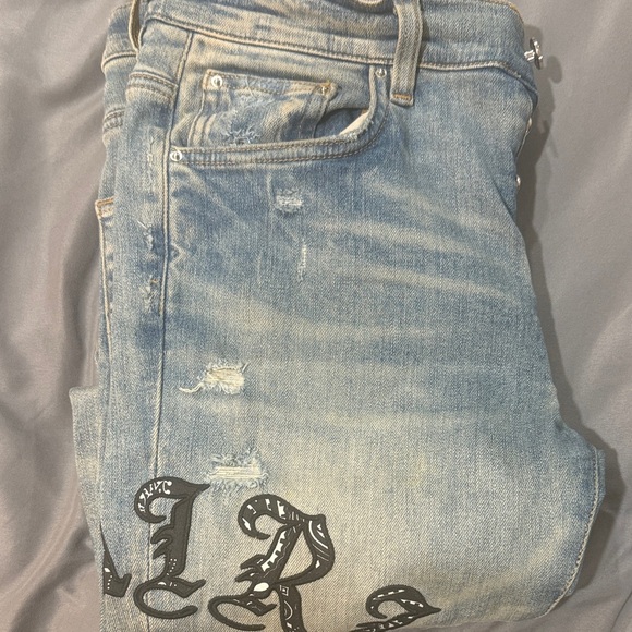 AMIRI MX1 Bandana Light Blue Skinny Jeans